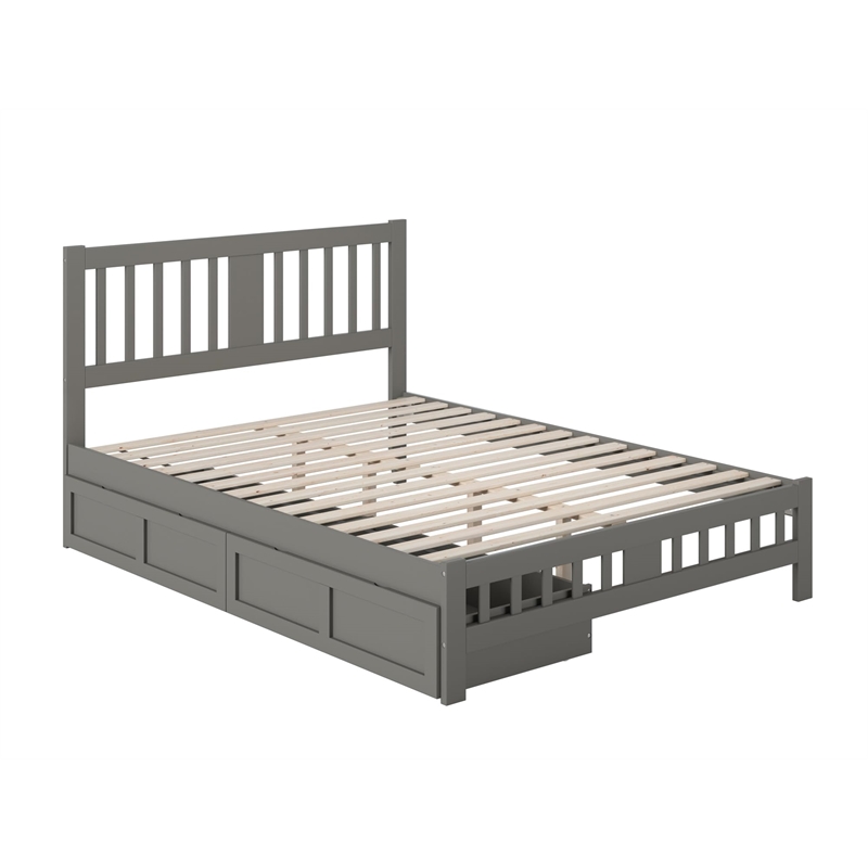 AFI Tahoe Wood Queen Platform Bed with Footboard and 2 Drawers in Grey