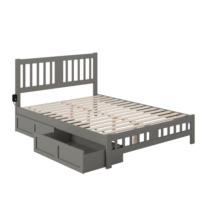 AFI Tahoe Wood Queen Platform Bed with Footboard and 2 Drawers in Grey