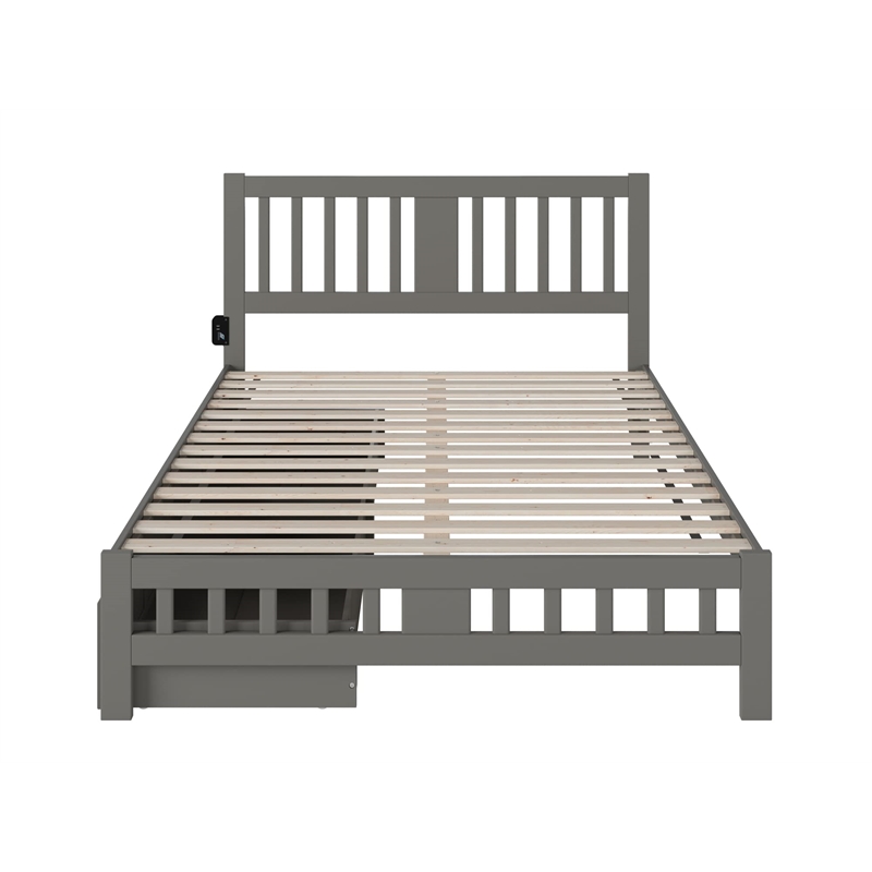AFI Tahoe Wood Queen Platform Bed with Footboard and 2 Drawers in Grey