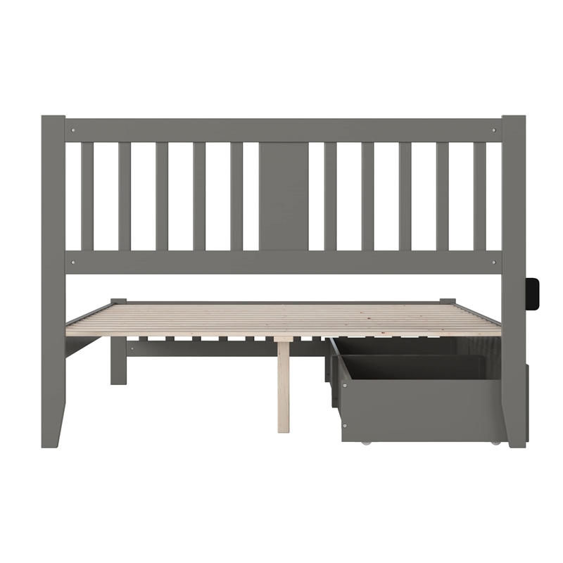 AFI Tahoe Wood Queen Platform Bed with Footboard and 2 Drawers in Grey