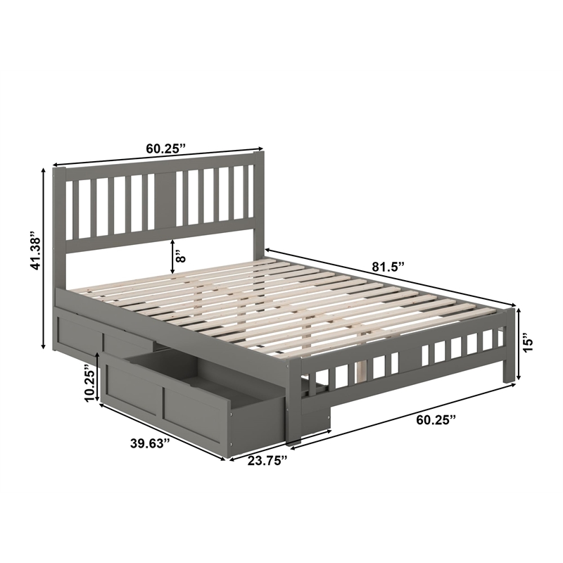 AFI Tahoe Wood Queen Platform Bed with Footboard and 2 Drawers in Grey