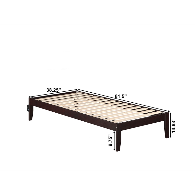 AFI Colorado Modern Solid Wood Twin XL Bed with USB Charger in Espresso