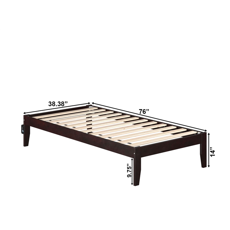 AFI Colorado Solid Wood Twin Platform Bed with USB Charging Station in Espresso