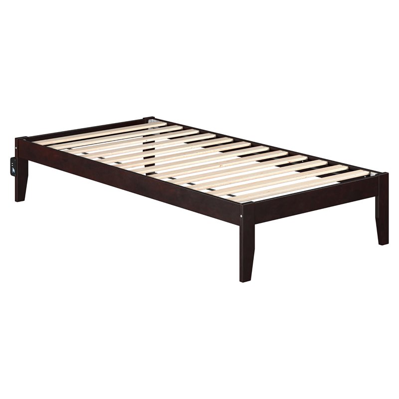 AFI Colorado Solid Wood Twin Platform Bed with USB Charging Station in Espresso