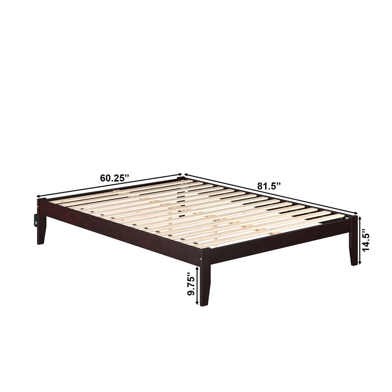 AFI Colorado Modern Solid Wood Queen Bed with USB Charging Station in Espresso