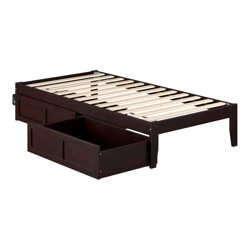 AFI Colorado Modern Wood Twin Bed with 2 Drawers in Espresso