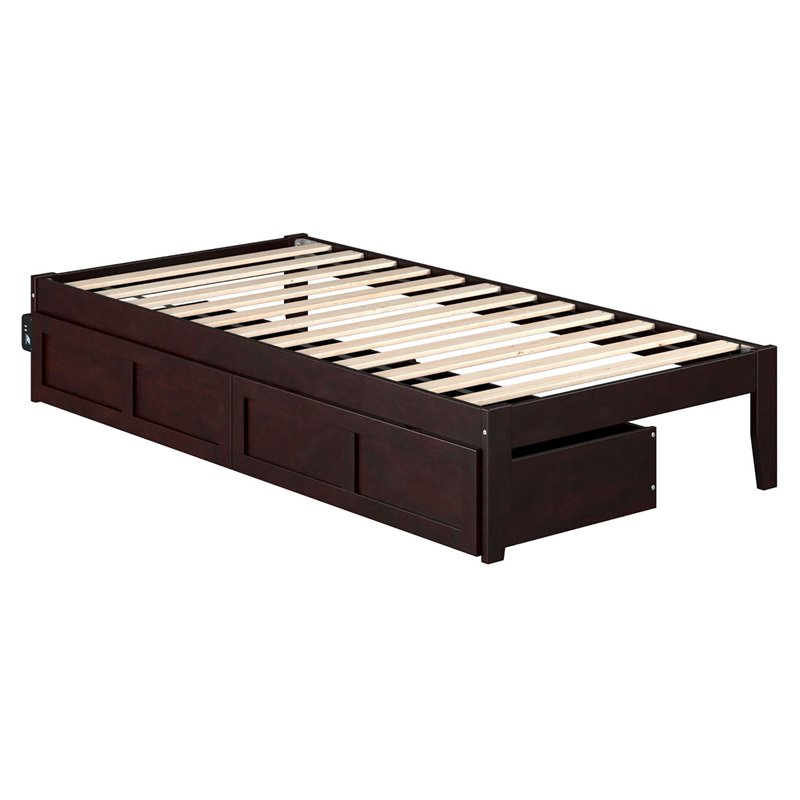 AFI Colorado Modern Wood Twin Bed with 2 Drawers in Espresso