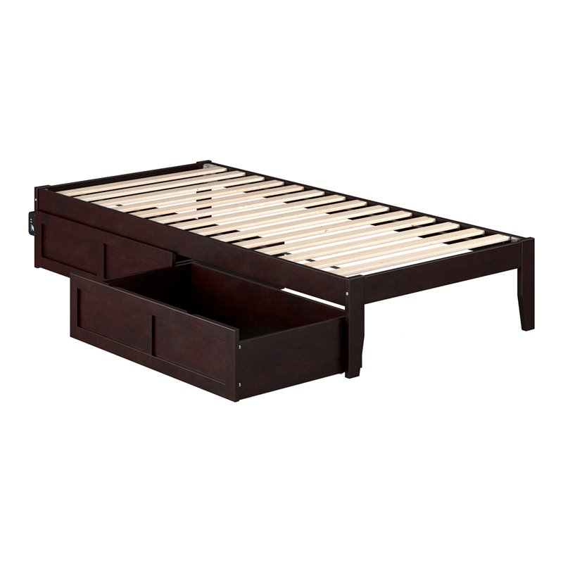 AFI Colorado Wood Twin Extra Long Bed with 2 Drawers in Espresso