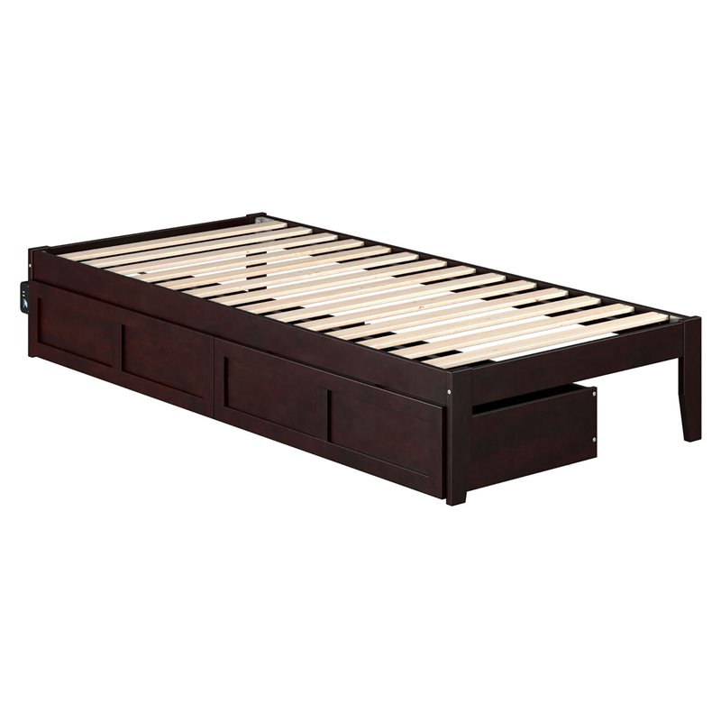 AFI Colorado Wood Twin Extra Long Bed with 2 Drawers in Espresso