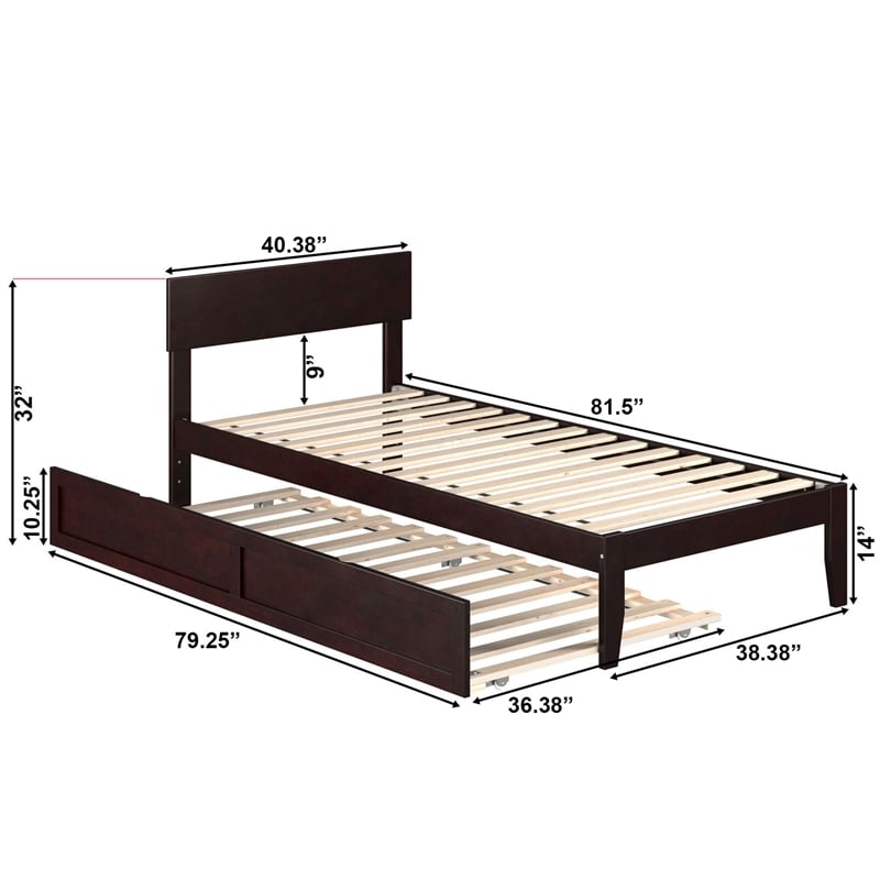 AFI Boston Solid Wood Twin XL Bed with Twin XL Trundle in Espresso