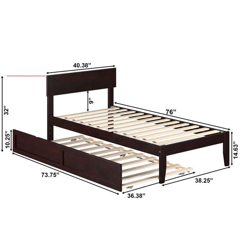 AFI Boston Modern Wood Twin Bed with Twin Trundle in Espresso