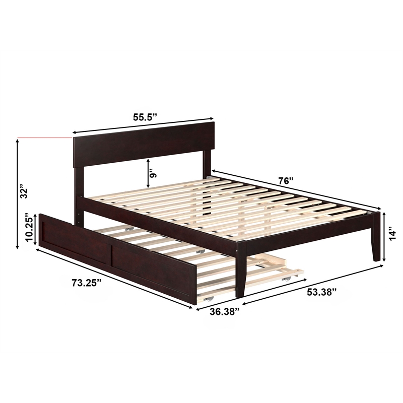 AFI Boston Modern Wood Full Bed with Twin Trundle in Espresso