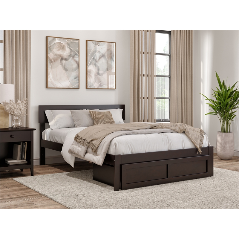 AFI Boston Modern Wood Full Bed with Foot Drawer in Espresso