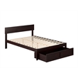 AFI Boston Modern Wood Full Bed with Foot Drawer in Espresso