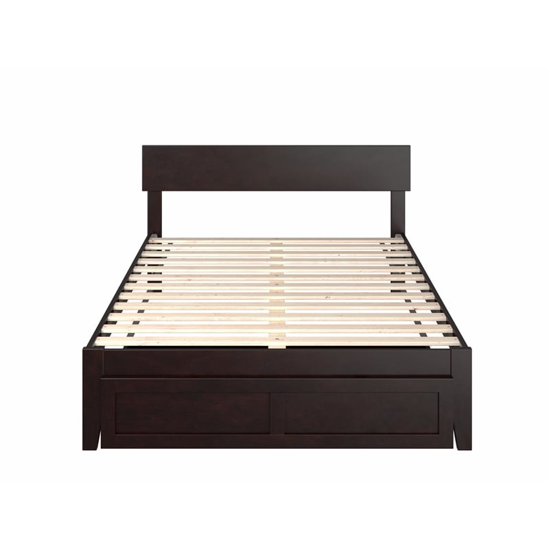 AFI Boston Modern Wood Full Bed with Foot Drawer in Espresso