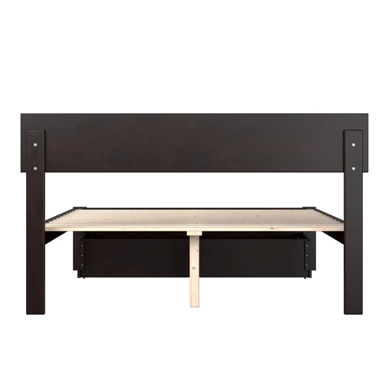 AFI Boston Modern Wood Full Bed with Foot Drawer in Espresso