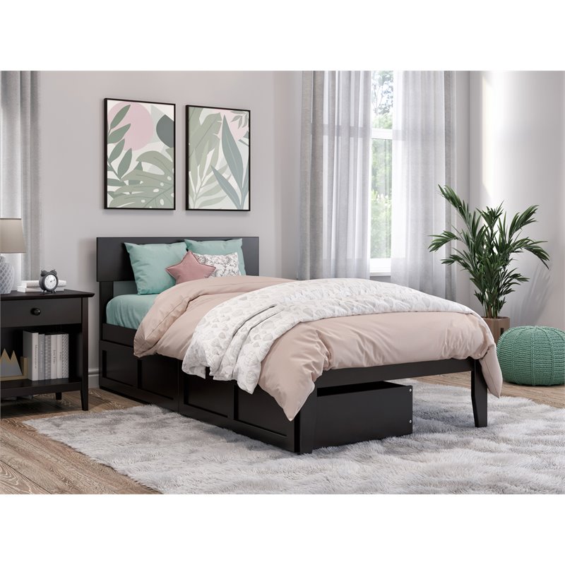 AFI Boston Modern Solid Wood Twin Bed with 2 Storage Drawers in Espresso