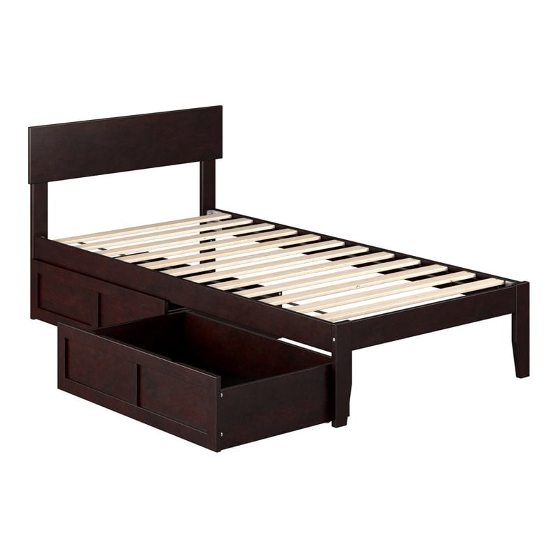 AFI Boston Modern Solid Wood Twin Bed with 2 Storage Drawers in Espresso