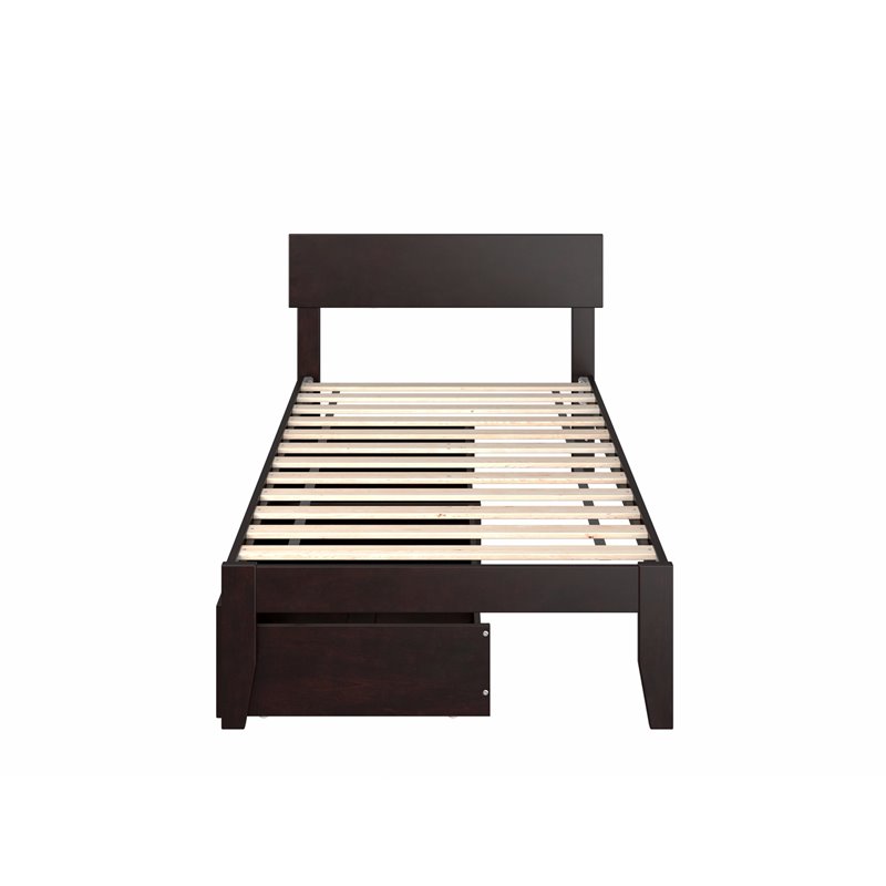 AFI Boston Modern Solid Wood Twin Bed with 2 Storage Drawers in Espresso