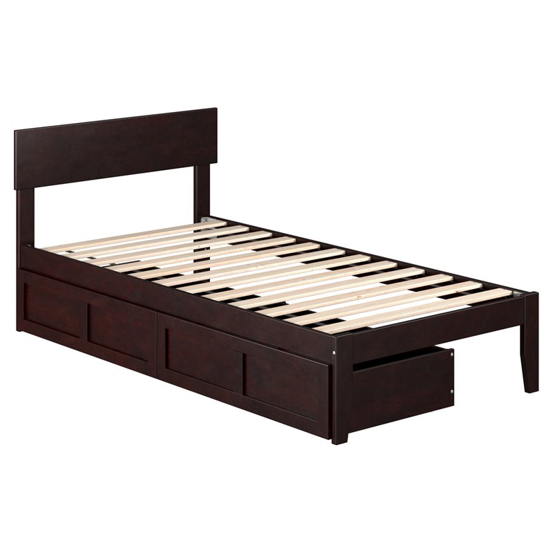 AFI Boston Modern Solid Wood Twin Bed with 2 Storage Drawers in Espresso
