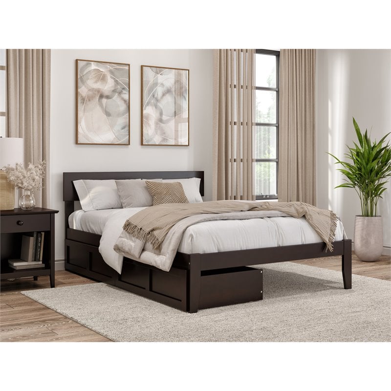 AFI Boston Modern Solid Wood Full Bed with 2 Drawers in Espresso
