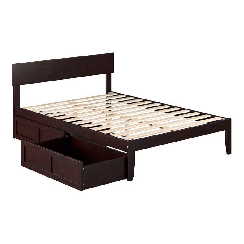 AFI Boston Modern Solid Wood Full Bed with 2 Drawers in Espresso