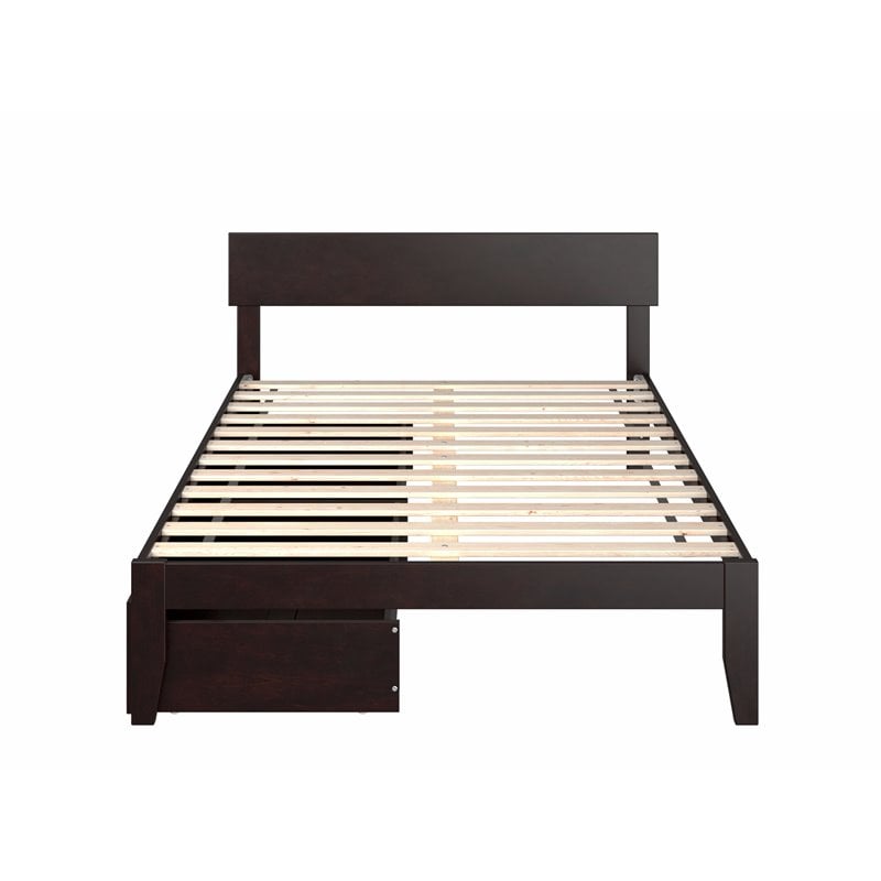 AFI Boston Modern Solid Wood Full Bed with 2 Drawers in Espresso