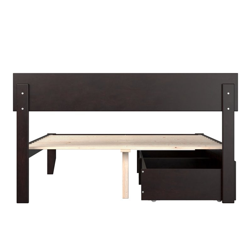 AFI Boston Modern Solid Wood Full Bed with 2 Drawers in Espresso