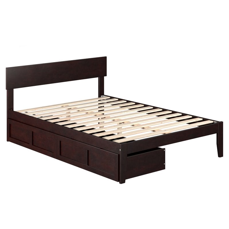 AFI Boston Modern Solid Wood Full Bed with 2 Drawers in Espresso