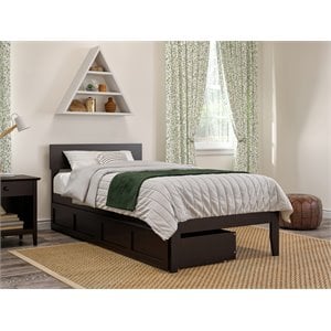 AFI Boston Wood Twin Extra Long Bed with 2 Drawers in Espresso