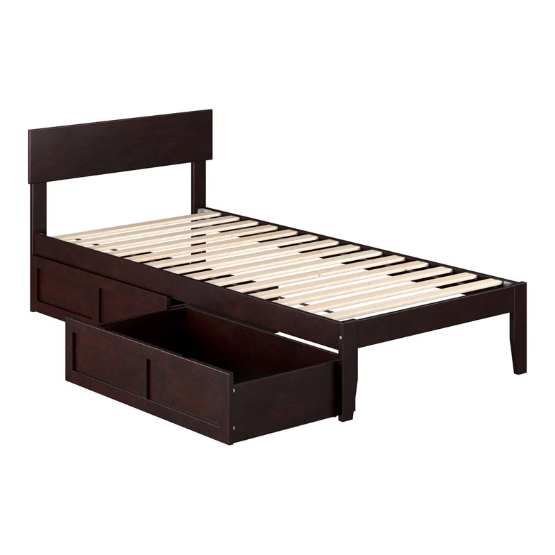 AFI Boston Wood Twin Extra Long Bed with 2 Drawers in Espresso