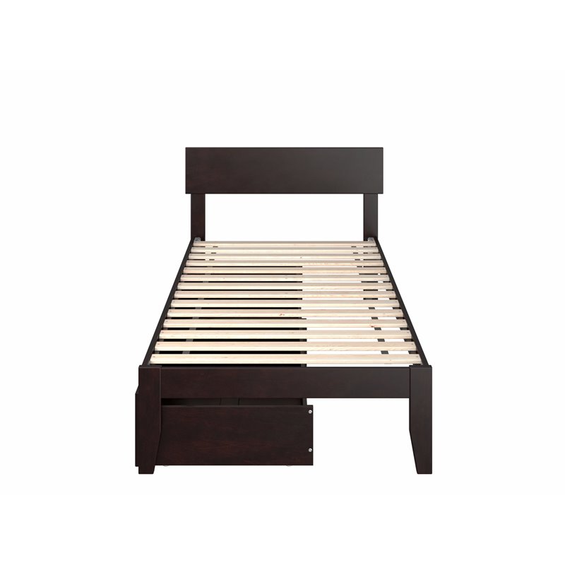 AFI Boston Wood Twin Extra Long Bed with 2 Drawers in Espresso