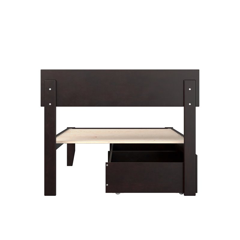 AFI Boston Wood Twin Extra Long Bed with 2 Drawers in Espresso