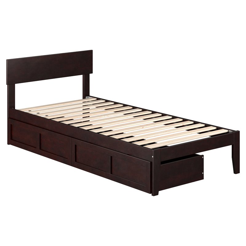 AFI Boston Wood Twin Extra Long Bed with 2 Drawers in Espresso