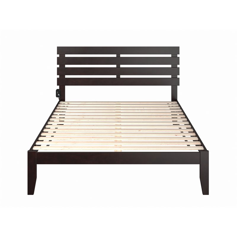 AFI Oxford Modern Solid Wood Platform Queen Bed with USB Charger in Espresso