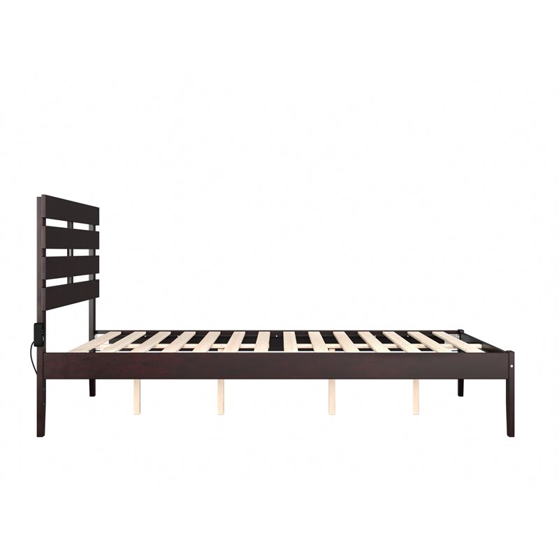 AFI Oxford Modern Solid Wood Platform Queen Bed with USB Charger in Espresso