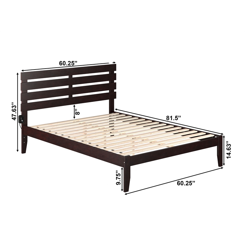 AFI Oxford Modern Solid Wood Platform Queen Bed with USB Charger in Espresso