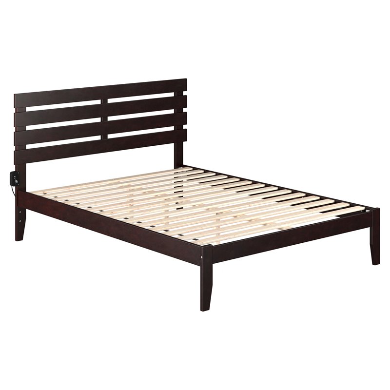 AFI Oxford Modern Solid Wood Platform Queen Bed with USB Charger in Espresso