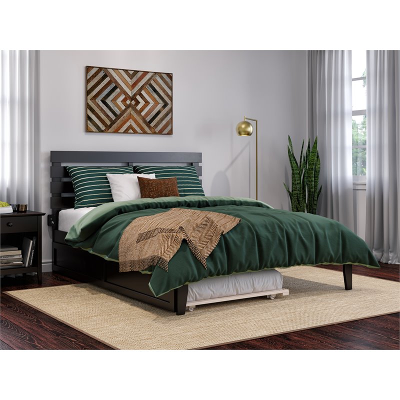 AFI Oxford Wood Queen Bed with Twin Extra Long Trundle in Espresso