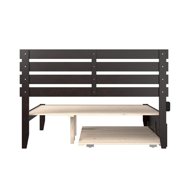 AFI Oxford Wood Queen Bed with Twin Extra Long Trundle in Espresso