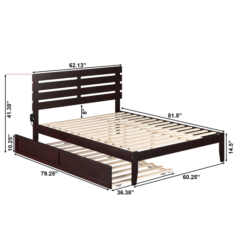 AFI Oxford Wood Queen Bed with Twin Extra Long Trundle in Espresso