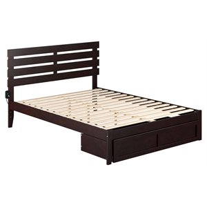atlantic furniture oxford modern wood queen bed with foot drawer in espresso