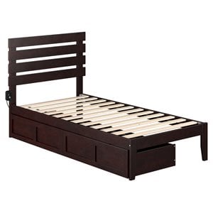 atlantic furniture oxford modern wood twin bed with 2 drawers in espresso