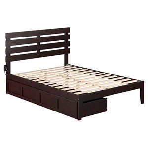 atlantic furniture oxford modern wood full bed with 2 drawers in espresso