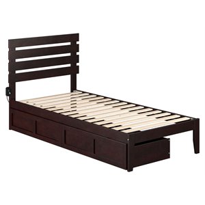 atlantic furniture oxford wood twin extra long bed with 2 drawers in espresso