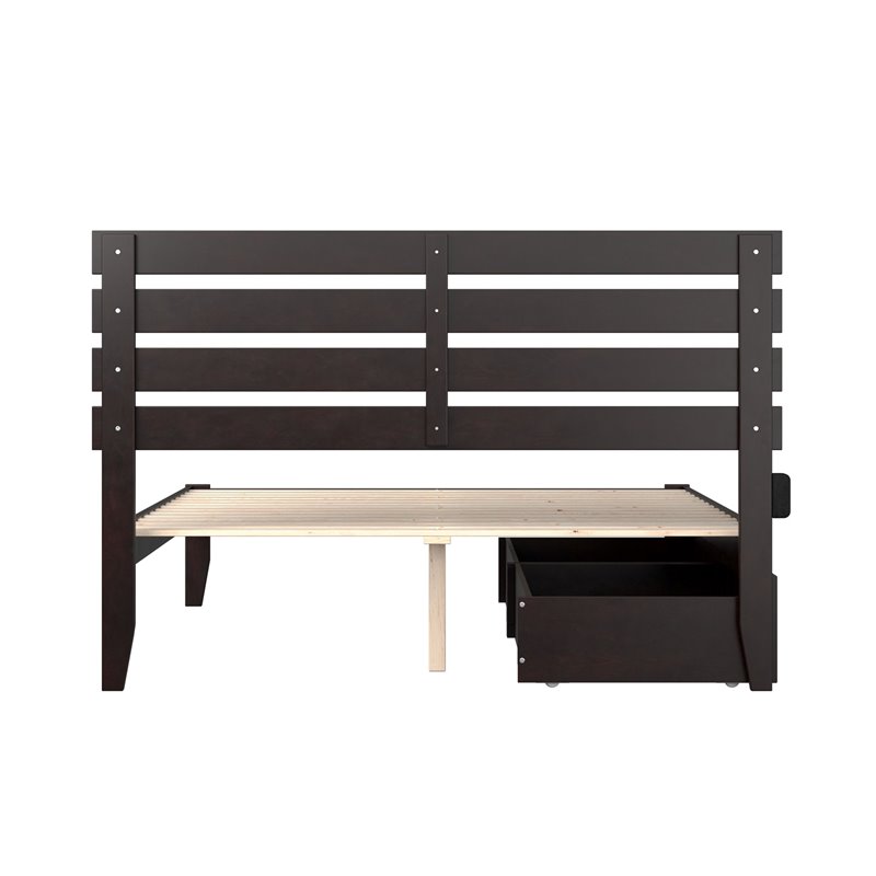 AFI Oxford Modern Wood Queen Platform Bed with 2 Drawers in Espresso