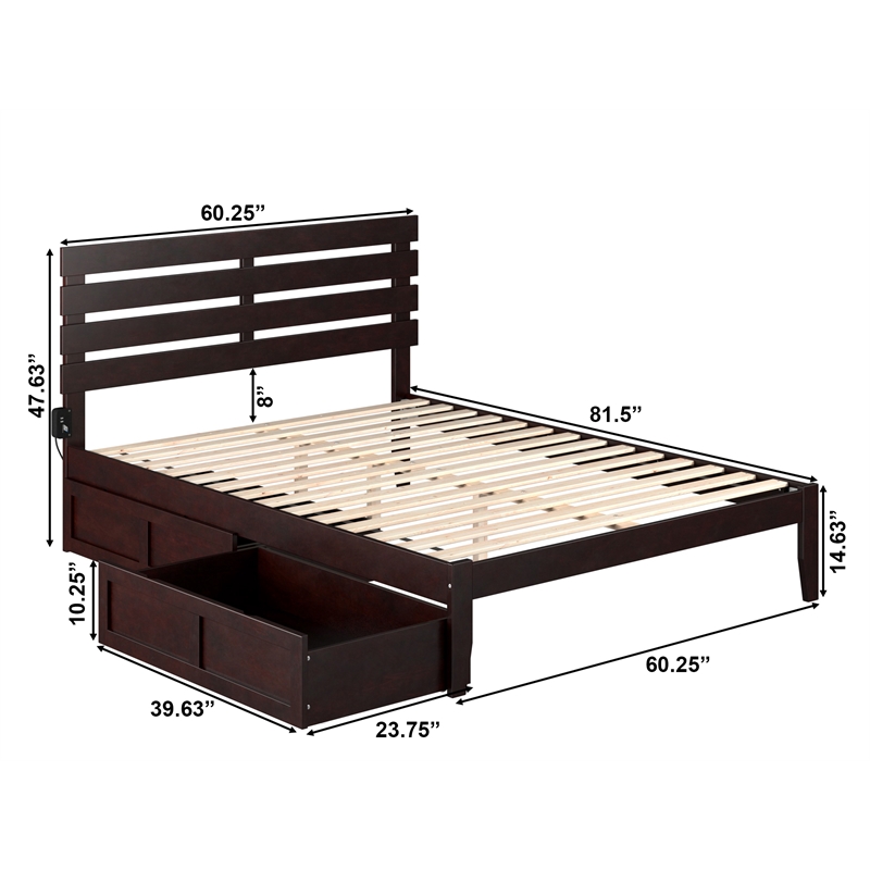 AFI Oxford Modern Wood Queen Platform Bed with 2 Drawers in Espresso