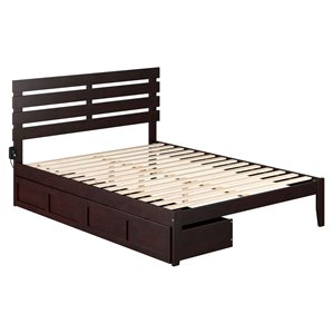 atlantic furniture oxford modern wood queen bed with 2 drawers in espresso
