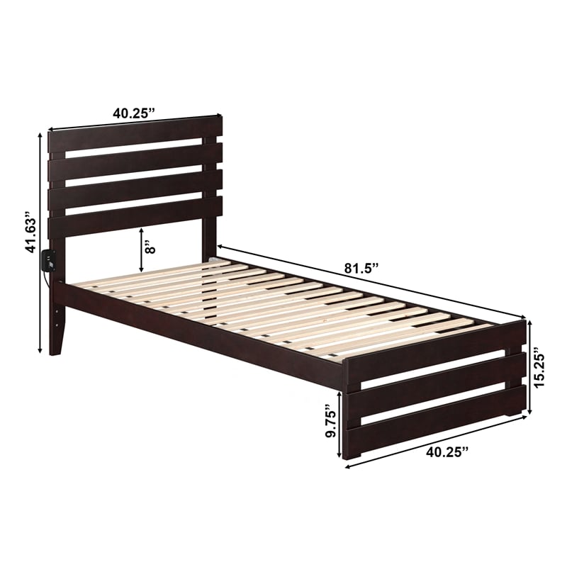 AFI Oxford Wood Twin Extra Long Bed with Footboard in Espresso