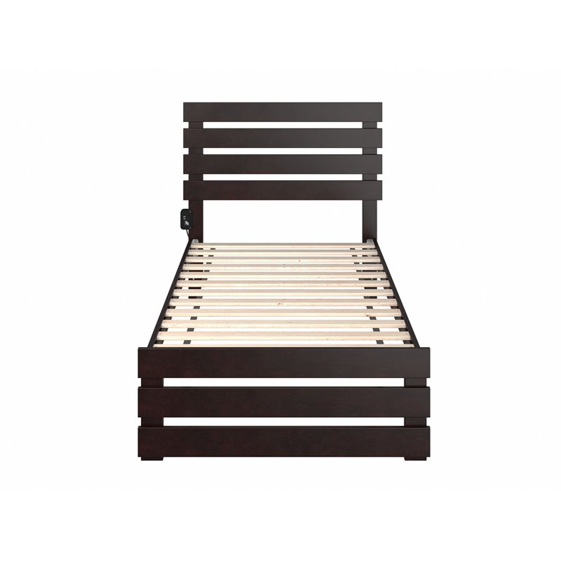 AFI Oxford Modern Wood Twin Bed with Footboard with USB Charger in Espresso